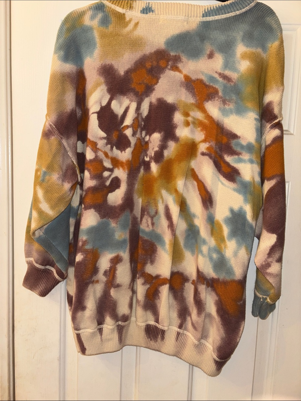 Natural Life Tie-Dye Crewneck Sweater in Cream, Blue & Brown S/M EUC - Picture 5 of 6